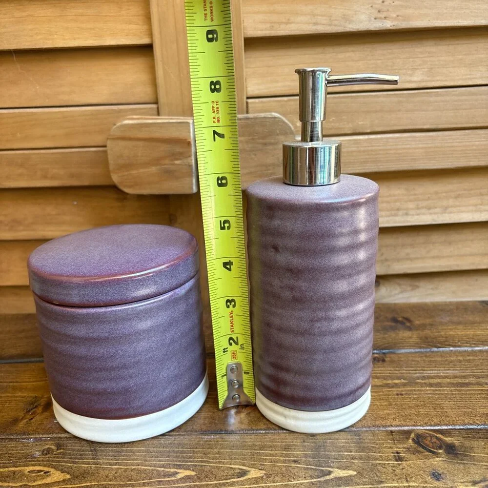 Modern‎ Purple Stoneware Bathroom Set – Canister & Soap Dispenser new